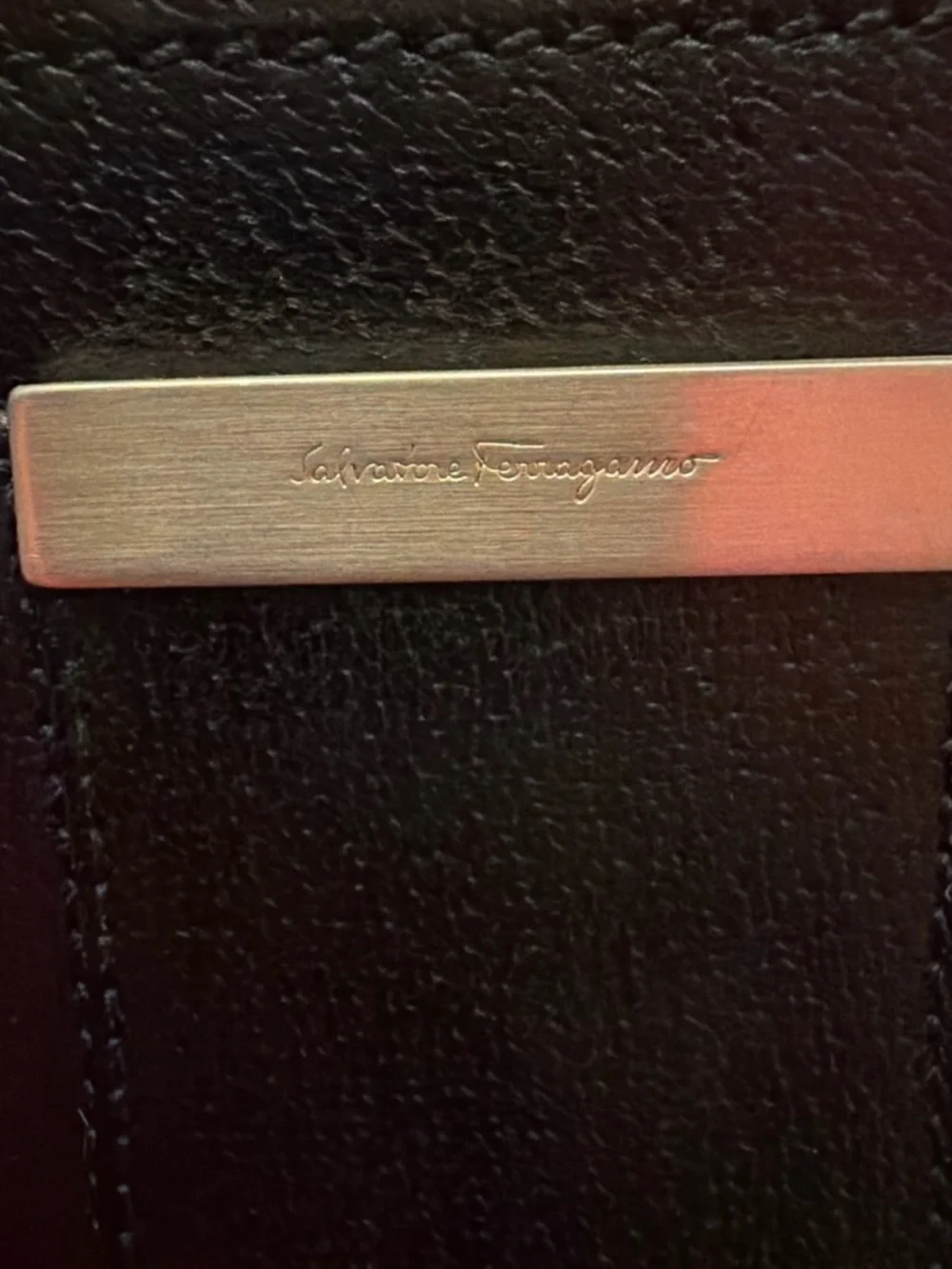 Authentic Salvatore Ferragamo Black Leather Clutch with Wrist Strap